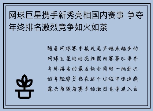 网球巨星携手新秀亮相国内赛事 争夺年终排名激烈竞争如火如荼
